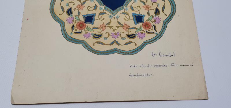 OSMANLI EL İŞİ UÇKUR MOTİFİ V. GÖNÜLAL İMZALI RESİM