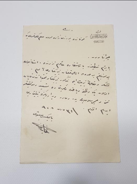 OSMANLICA TBMM ANTETLİ BALIKESİR MİLLETVEKİLİ OSMAN NİYAZİ BURCU İMZALI EL YAZMA MEKTUP