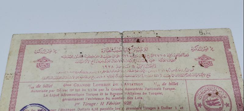 OSMANLICA TÜRK TAYYARE CEMİYETİ PİYANGO BİLETİ