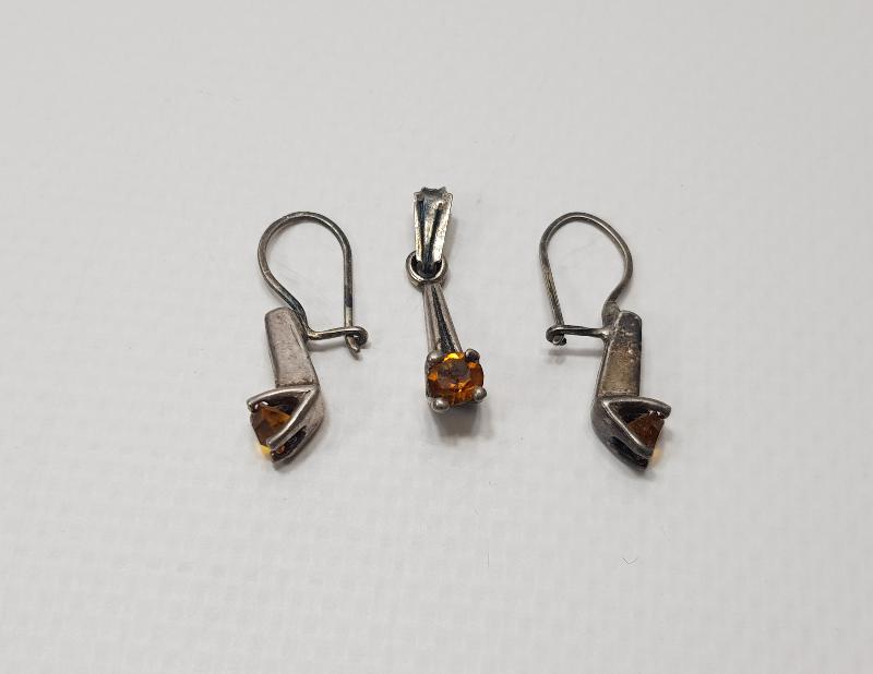 ANTİKA GÜMÜŞ KOLYE UCU VE KÜPE TAKIMI