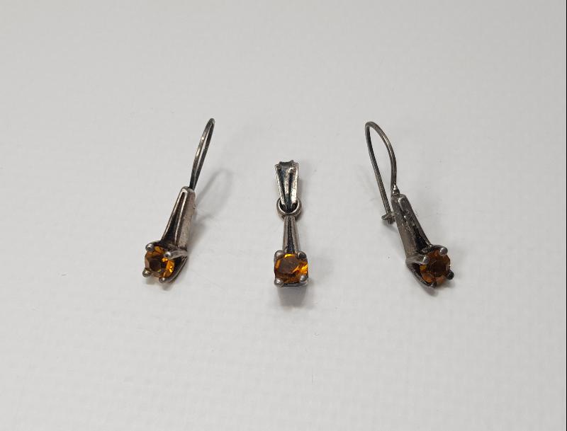 ANTİKA GÜMÜŞ KOLYE UCU VE KÜPE TAKIMI