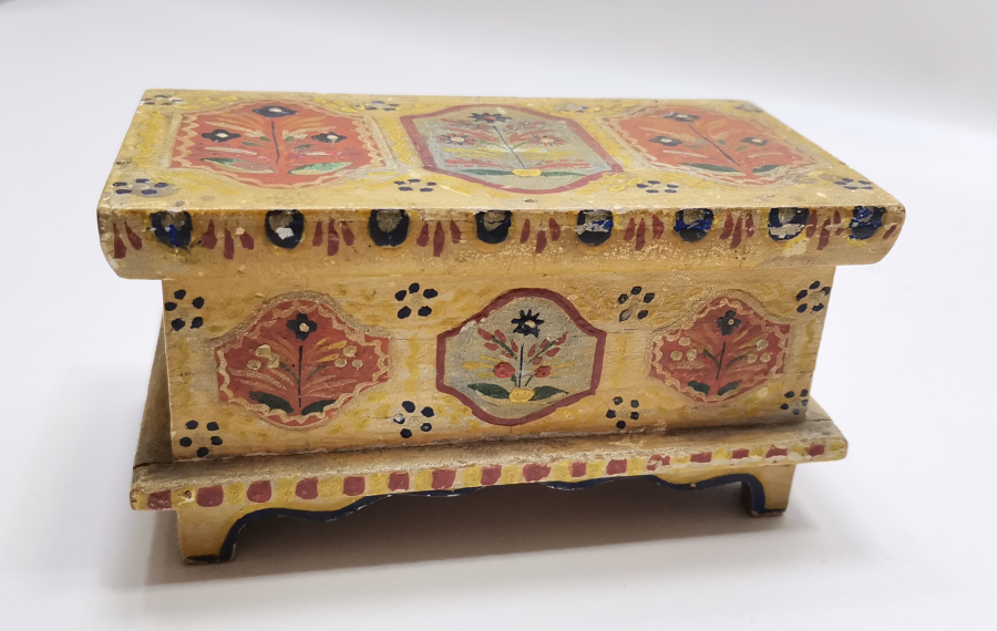 AHŞAP ÜZERİ EL BOYAMA İŞÇİLİKLİ ÇOK NADİR KAHVE KUTUSU