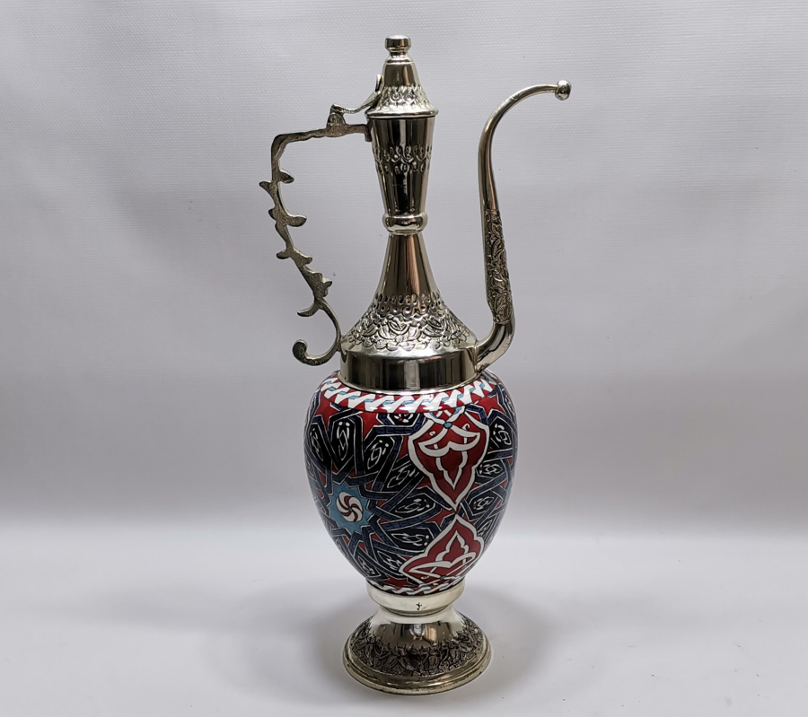 NADİR FORMDA EL BOYAMA USTA İŞİ METAL APLİKLİ KÜTAHYA İBRİK