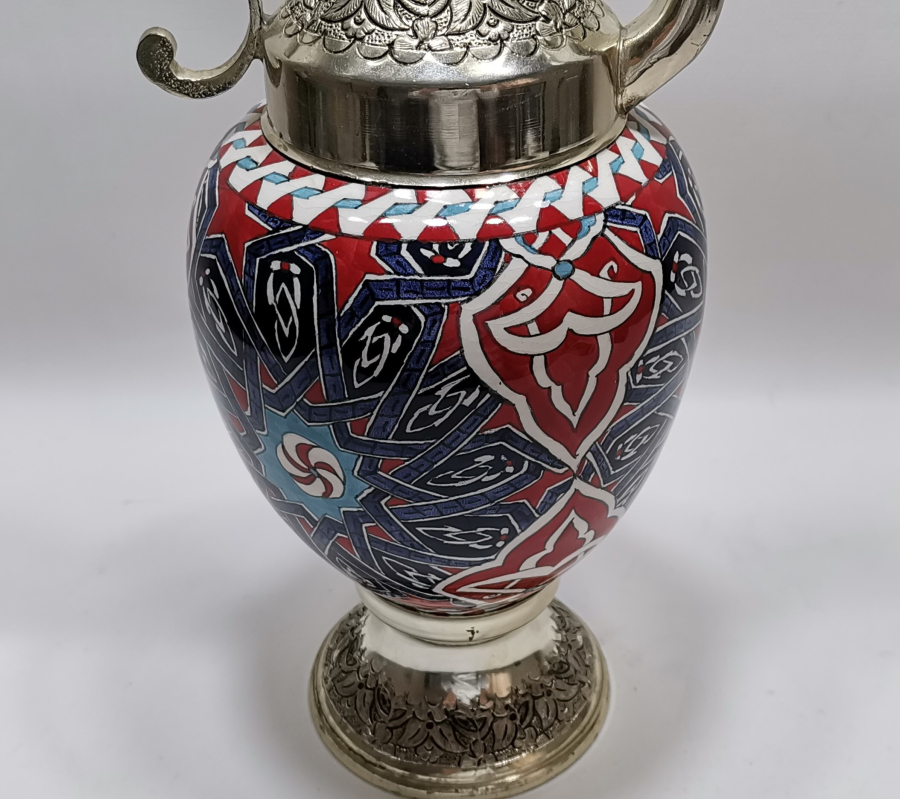 NADİR FORMDA EL BOYAMA USTA İŞİ METAL APLİKLİ KÜTAHYA İBRİK