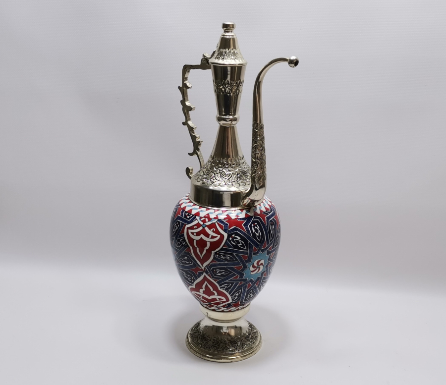 NADİR FORMDA EL BOYAMA USTA İŞİ METAL APLİKLİ KÜTAHYA İBRİK