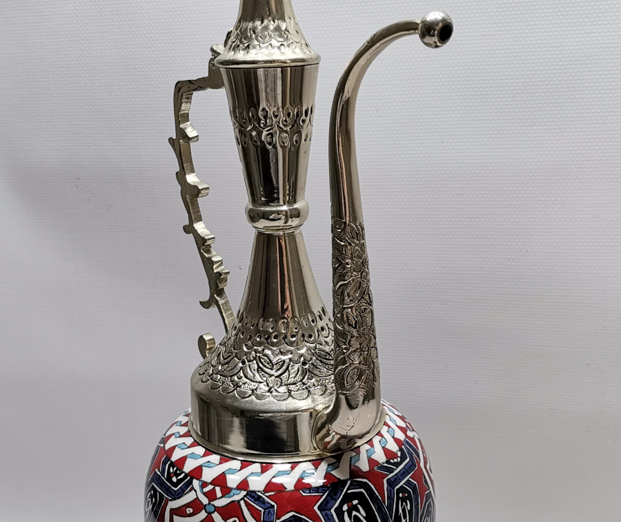 NADİR FORMDA EL BOYAMA USTA İŞİ METAL APLİKLİ KÜTAHYA İBRİK