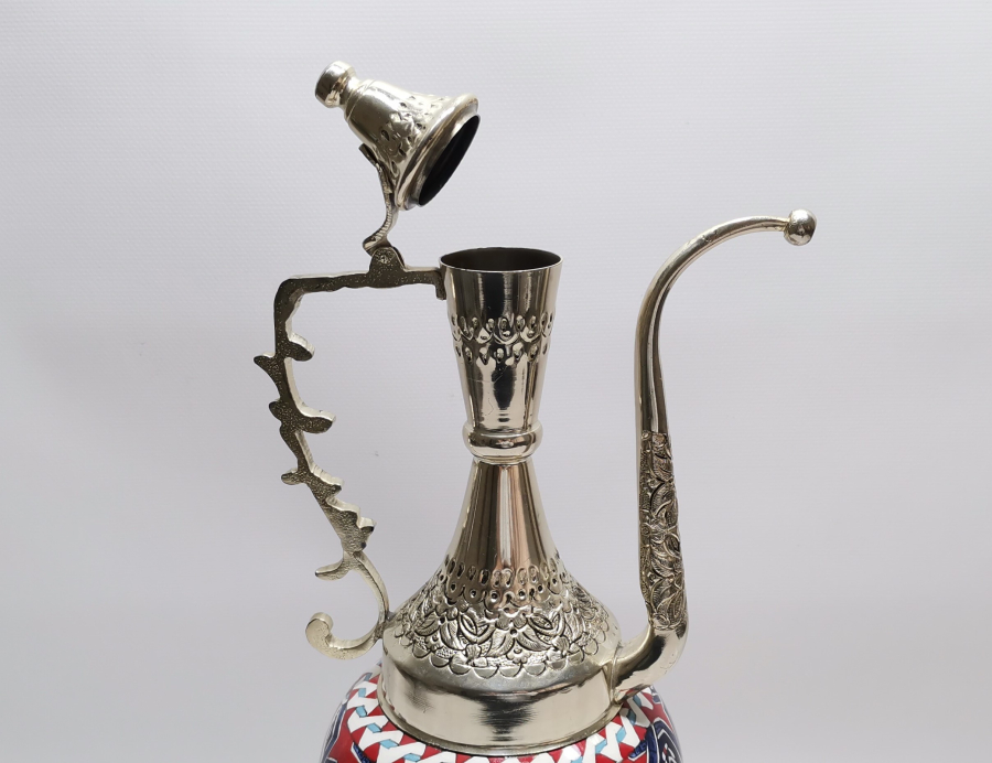 NADİR FORMDA EL BOYAMA USTA İŞİ METAL APLİKLİ KÜTAHYA İBRİK