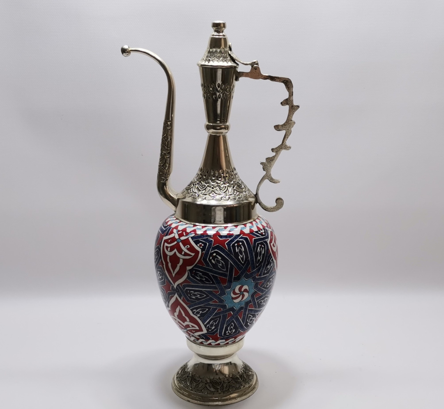 NADİR FORMDA EL BOYAMA USTA İŞİ METAL APLİKLİ KÜTAHYA İBRİK