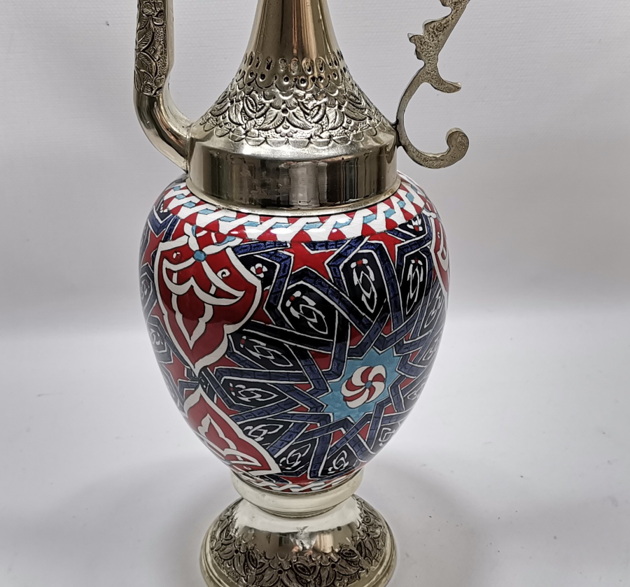 NADİR FORMDA EL BOYAMA USTA İŞİ METAL APLİKLİ KÜTAHYA İBRİK