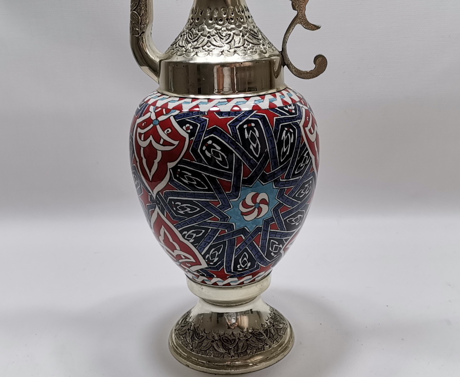 NADİR FORMDA EL BOYAMA USTA İŞİ METAL APLİKLİ KÜTAHYA İBRİK