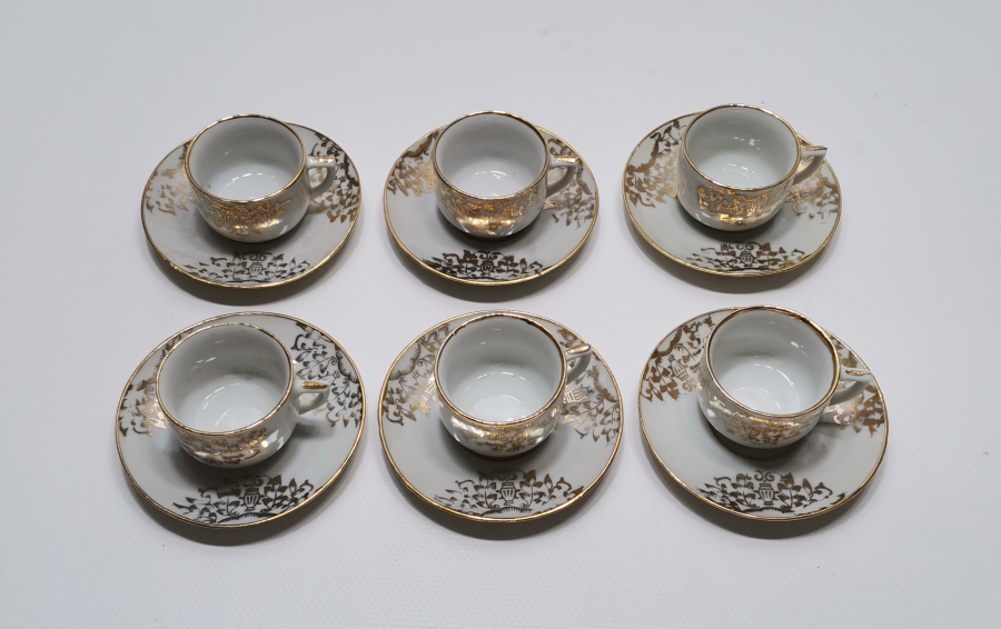 OSMANLI DÖNEMİ ALTIN VARAKLI 6 LI FİNCAN TAKIMI