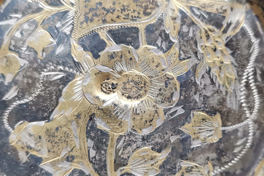 OSMANLI DÖNEMİ KALEM İŞÇİLİKLİ TUĞRALI GÜMÜŞ İFTARİYELİK - HURMALIK