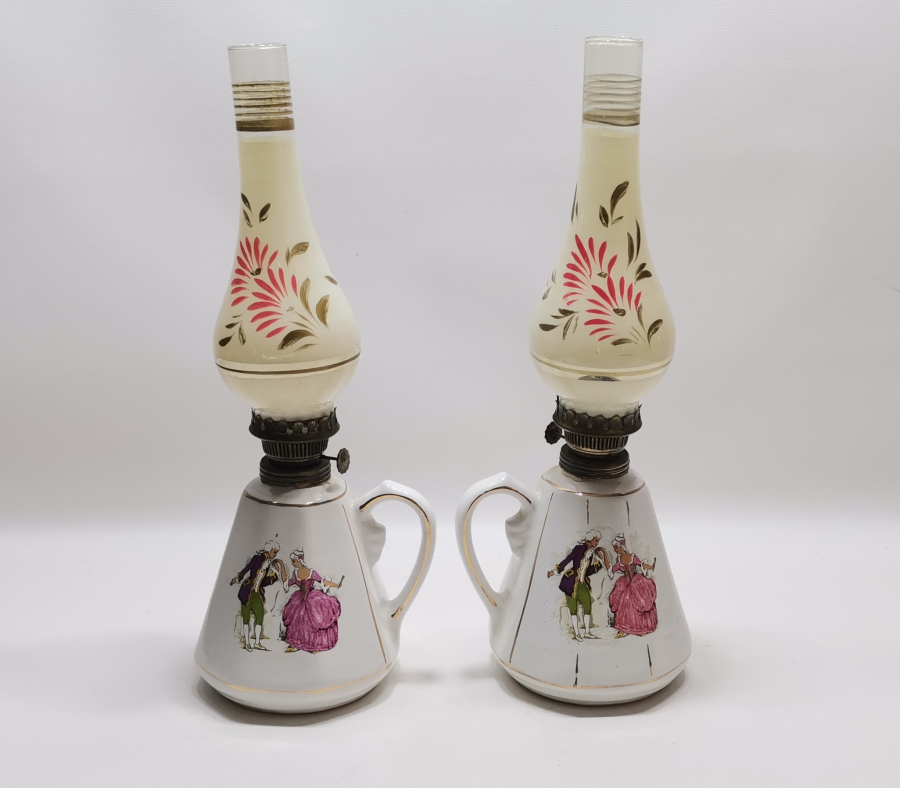 BÜYÜK BOY ANTİKA PORSELEN ÇİFT GAZ LAMBASI