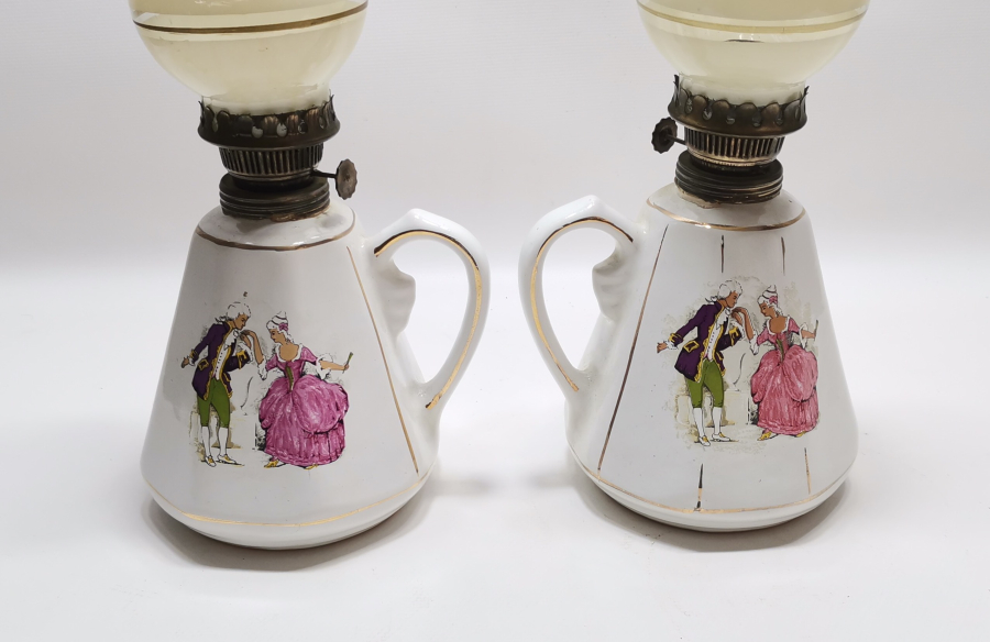 BÜYÜK BOY ANTİKA PORSELEN ÇİFT GAZ LAMBASI