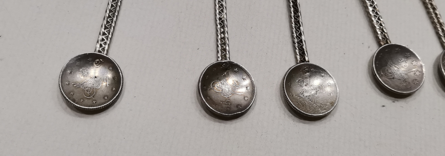 OLTU TAŞLI ANTİKA GÜMÜŞ ÇAY KAŞIĞI TAKIMI