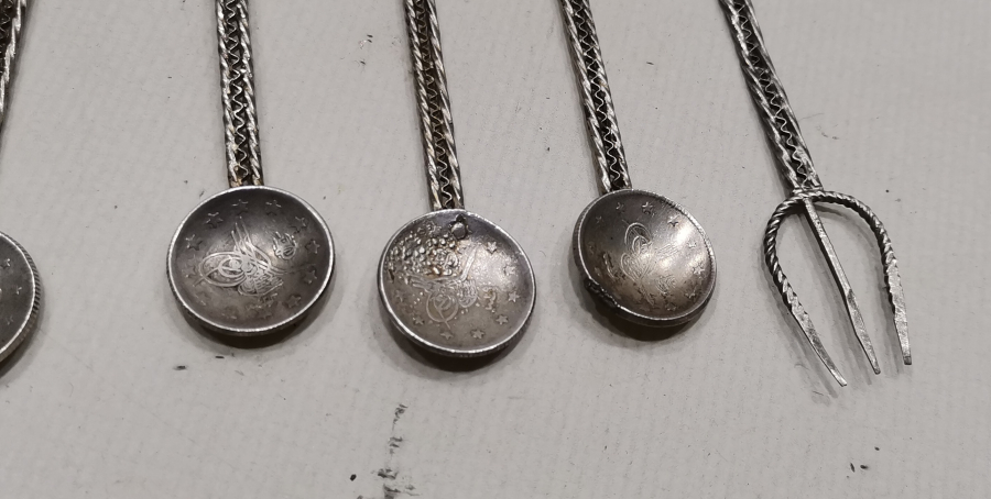 OLTU TAŞLI ANTİKA GÜMÜŞ ÇAY KAŞIĞI TAKIMI