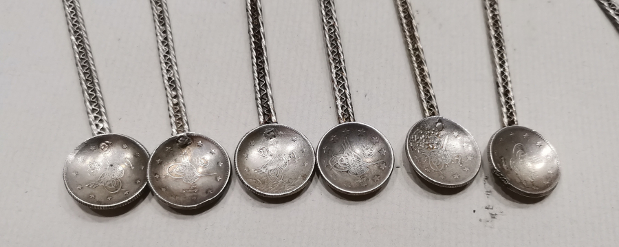 OLTU TAŞLI ANTİKA GÜMÜŞ ÇAY KAŞIĞI TAKIMI