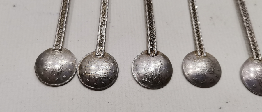 OLTU TAŞLI ANTİKA GÜMÜŞ ÇAY KAŞIĞI TAKIMI