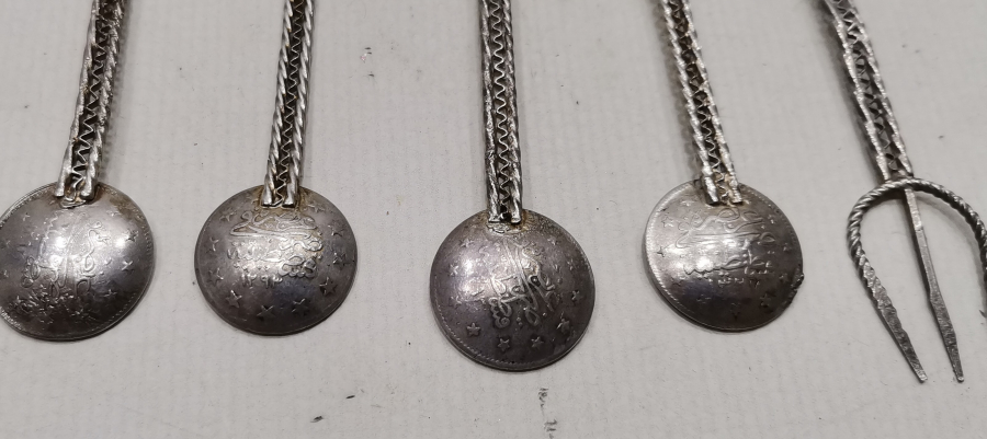 OLTU TAŞLI ANTİKA GÜMÜŞ ÇAY KAŞIĞI TAKIMI