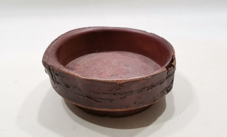 OSMANLI DÖNEMİ DERİ VE AHŞAPTAN MAMUL NADİR FORMDA TEKKE İŞİ KASE