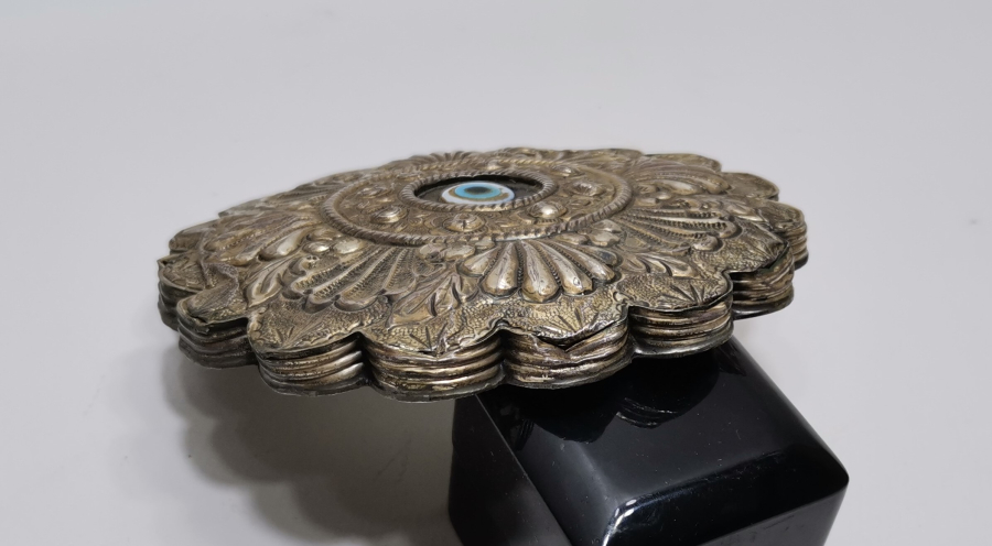 ARKASI NAZAR BONCUKLU ANTİKA GÜMÜŞ DUVAR AYNASI