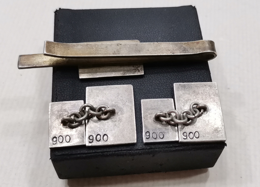 ÖZEL YAPIM GÜMÜŞ KOL DÜĞMESİ VE KRAVAT İĞNESİ TAKIMI