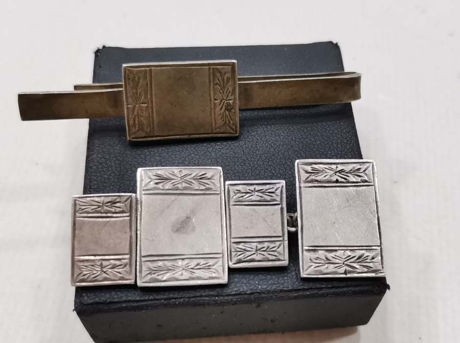 ÖZEL YAPIM GÜMÜŞ KOL DÜĞMESİ VE KRAVAT İĞNESİ TAKIMI