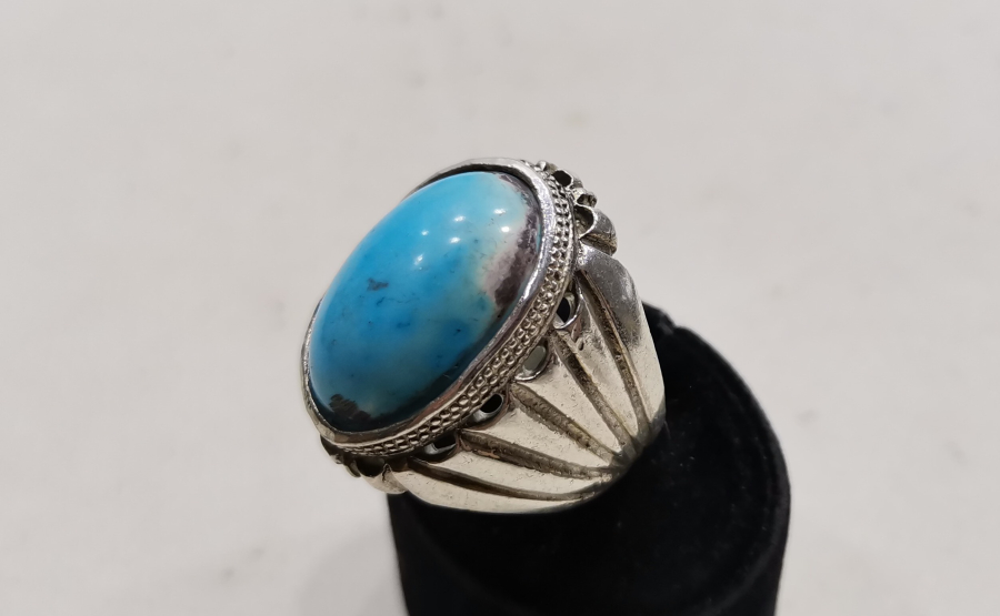 ÖZEL YAPIM TURKUAZ TAŞLI KALLAVİ BOY GÜMÜŞ YÜZÜK
