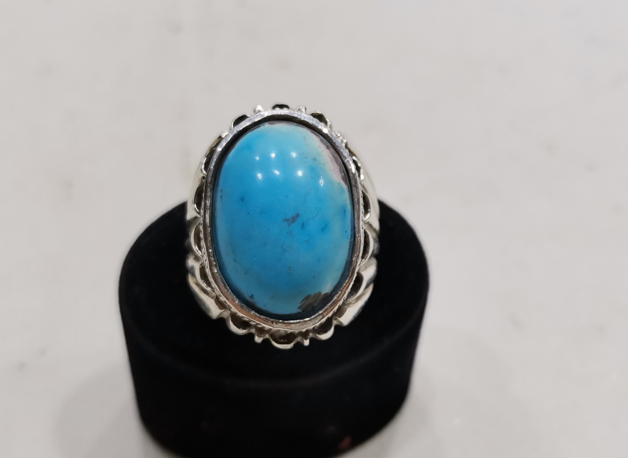 ÖZEL YAPIM TURKUAZ TAŞLI KALLAVİ BOY GÜMÜŞ YÜZÜK