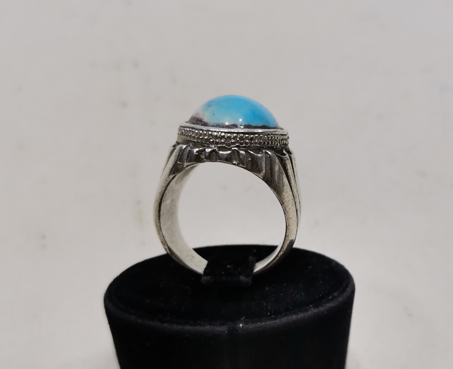 ÖZEL YAPIM TURKUAZ TAŞLI KALLAVİ BOY GÜMÜŞ YÜZÜK