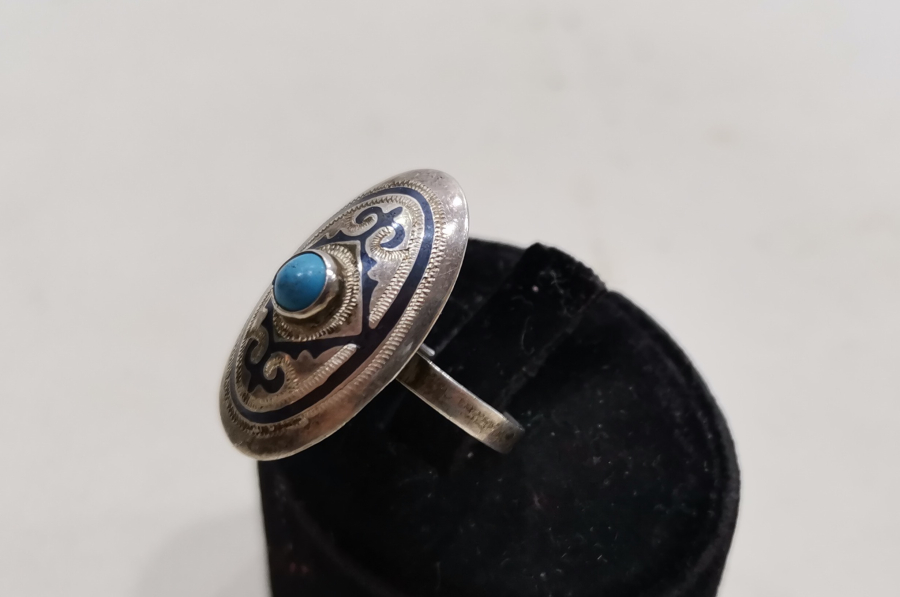 TURKUAZ TAŞLI ÖZEL YAPIM SAVATLI GÜMÜŞ YÜZÜK