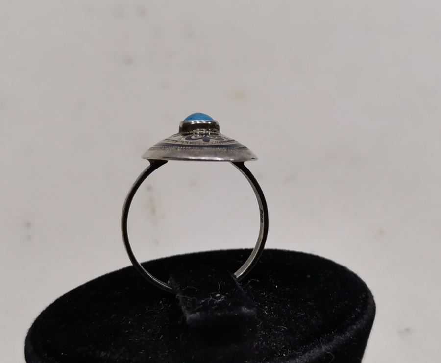 TURKUAZ TAŞLI ÖZEL YAPIM SAVATLI GÜMÜŞ YÜZÜK