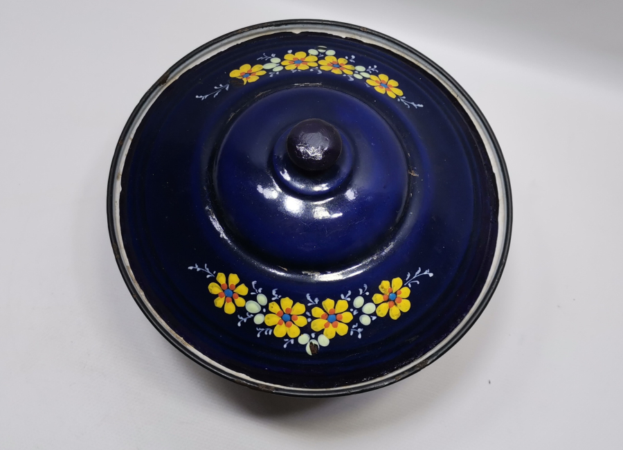 ALTI OSMANLICA YAZILI OSMANLI DÖNEMİ MİNELİ EMAYE KAPAKLI BÜYÜK BOY KASE