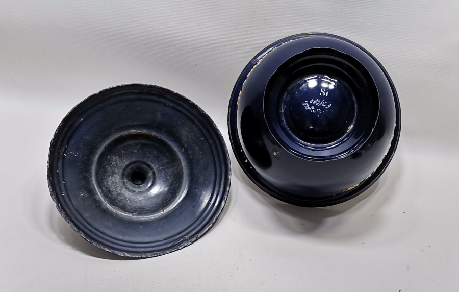 ALTI OSMANLICA YAZILI OSMANLI DÖNEMİ MİNELİ EMAYE KAPAKLI BÜYÜK BOY KASE