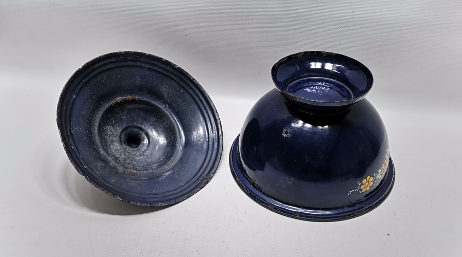 ALTI OSMANLICA YAZILI OSMANLI DÖNEMİ MİNELİ EMAYE KAPAKLI BÜYÜK BOY KASE