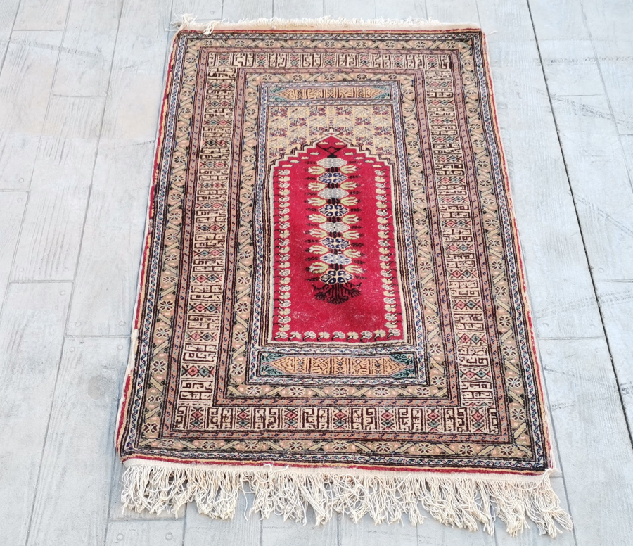 OSMANLI DÖNEMİ EL DOKUMA KUFİ YAZILI KAYSERİ SECCADE