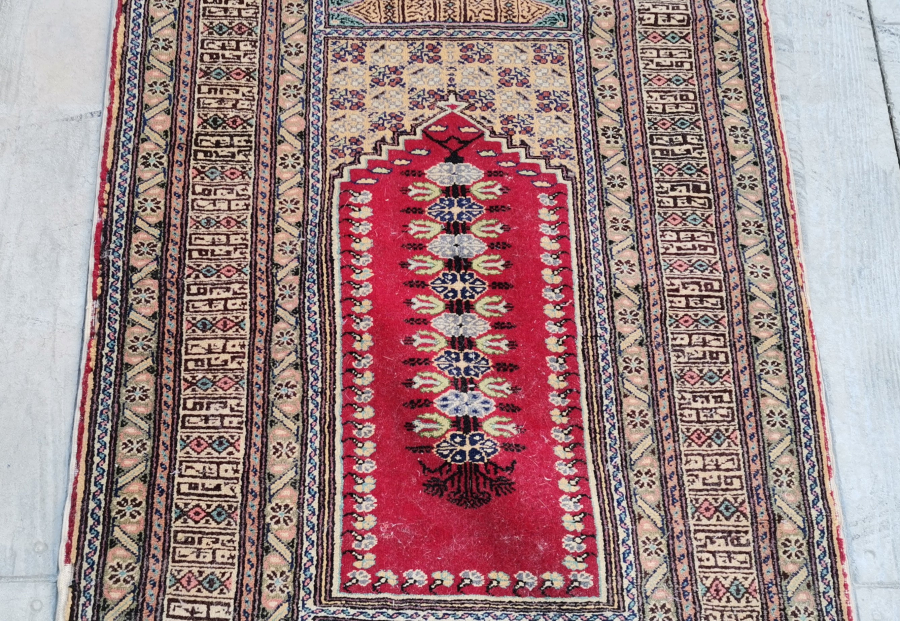 OSMANLI DÖNEMİ EL DOKUMA KUFİ YAZILI KAYSERİ SECCADE