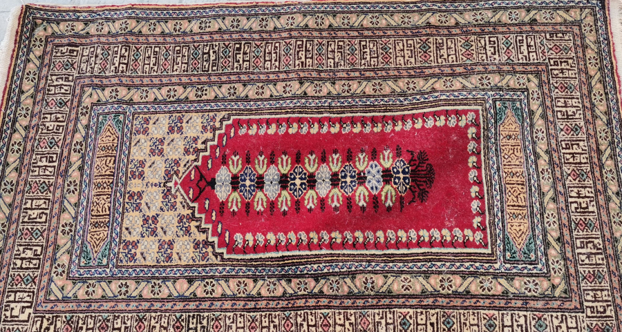 OSMANLI DÖNEMİ EL DOKUMA KUFİ YAZILI KAYSERİ SECCADE