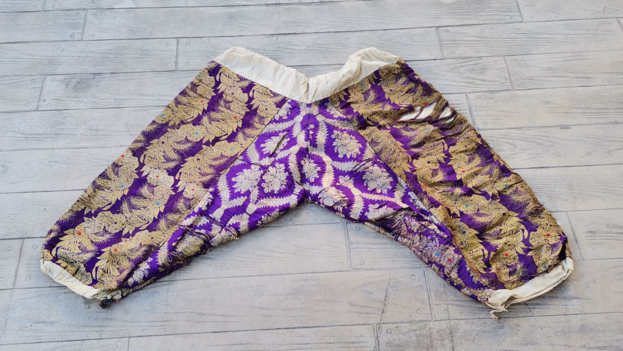 OSMANLI DÖNEMİ HEREKE İŞİ İPEK ÜZERİ GÜMÜŞ SIRMALI GELİN ŞALVARI