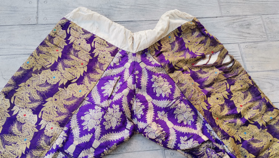 OSMANLI DÖNEMİ HEREKE İŞİ İPEK ÜZERİ GÜMÜŞ SIRMALI GELİN ŞALVARI