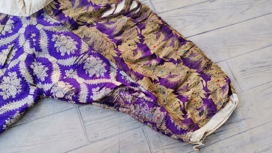 OSMANLI DÖNEMİ HEREKE İŞİ İPEK ÜZERİ GÜMÜŞ SIRMALI GELİN ŞALVARI