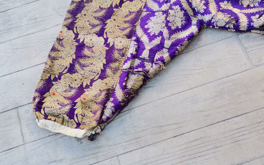 OSMANLI DÖNEMİ HEREKE İŞİ İPEK ÜZERİ GÜMÜŞ SIRMALI GELİN ŞALVARI