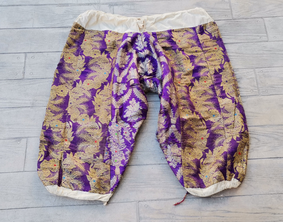 OSMANLI DÖNEMİ HEREKE İŞİ İPEK ÜZERİ GÜMÜŞ SIRMALI GELİN ŞALVARI