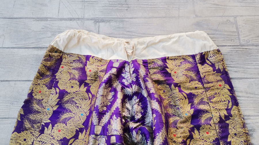 OSMANLI DÖNEMİ HEREKE İŞİ İPEK ÜZERİ GÜMÜŞ SIRMALI GELİN ŞALVARI