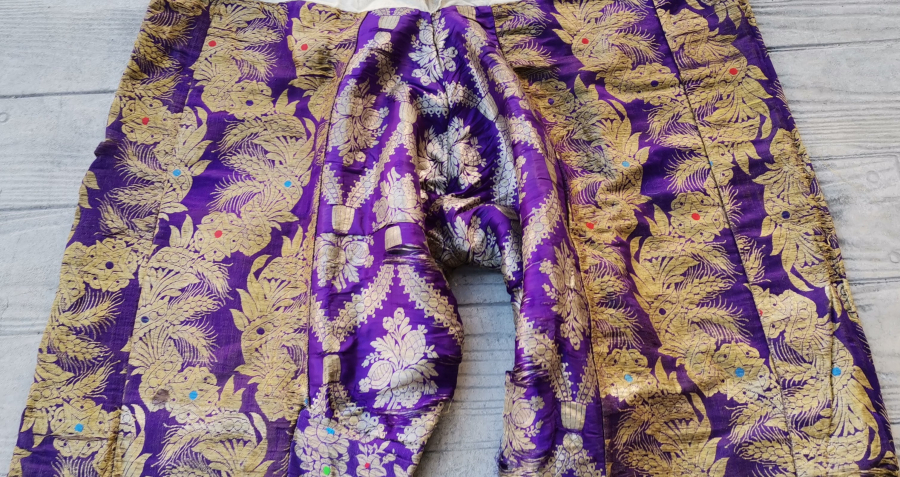 OSMANLI DÖNEMİ HEREKE İŞİ İPEK ÜZERİ GÜMÜŞ SIRMALI GELİN ŞALVARI