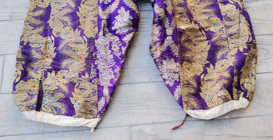 OSMANLI DÖNEMİ HEREKE İŞİ İPEK ÜZERİ GÜMÜŞ SIRMALI GELİN ŞALVARI