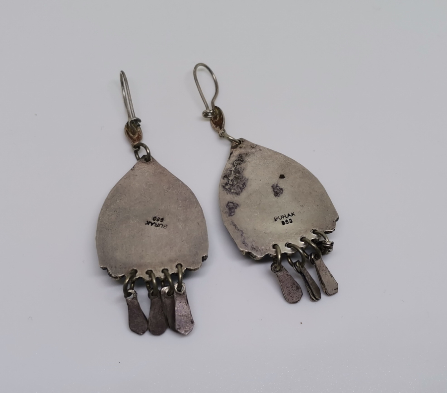 TURKUAZ TAŞLI ÖZEL YAPIM ANTİKA GÜMÜŞ KÜPE