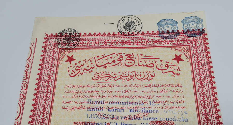 ÜZERLERİ OSMANLICA YAZILI OSMANLI DÖNEMİ HİSSE SENEDİ