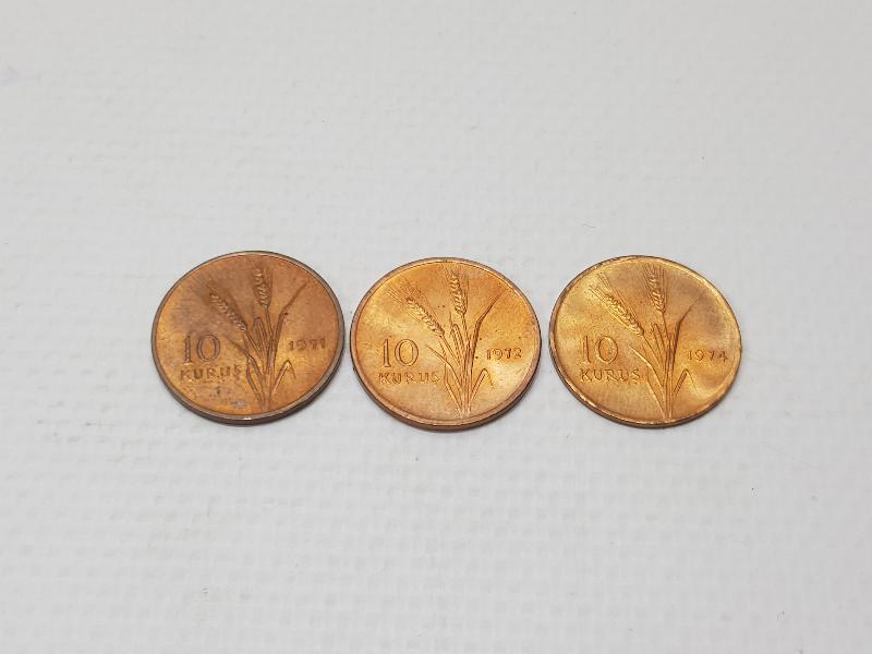1971 1972 1974 TARİHLİ 3 ADET HATIRA 10 KURUŞ 