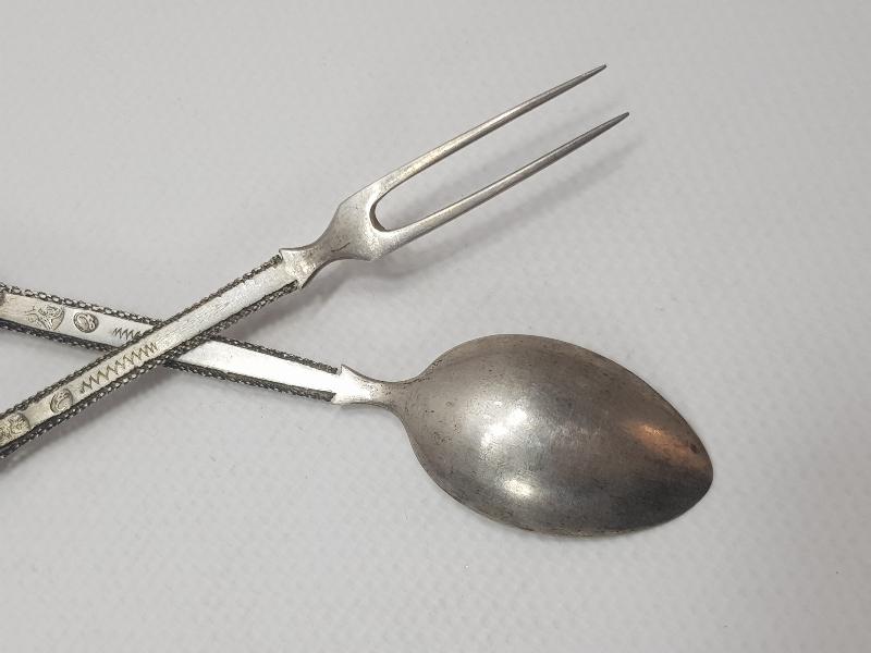 OSMANLI DÖNEMİ İZMİR İŞİ TUĞRALI, SAH DAMGALI GÜMÜŞ ÇATAL KAŞIK